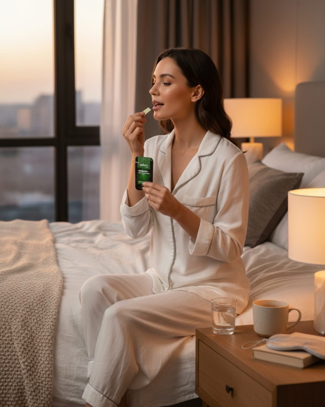 Person using Solves Strips melatonin dissolving strip before bed Canada